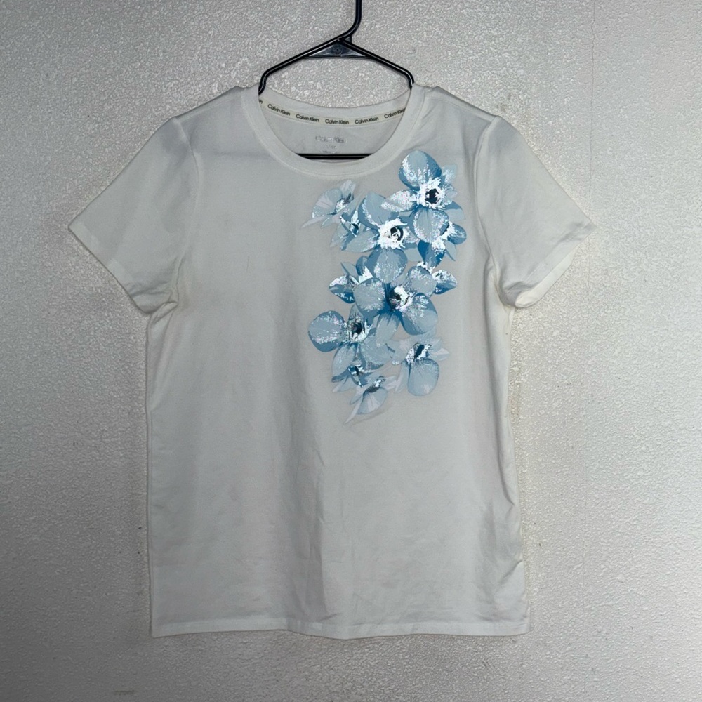 Floral White and Blue Women's Top